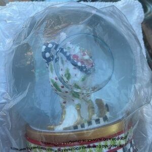 McKenzie Childs Festive Christmas Holiday Snow Globe with Gold Base